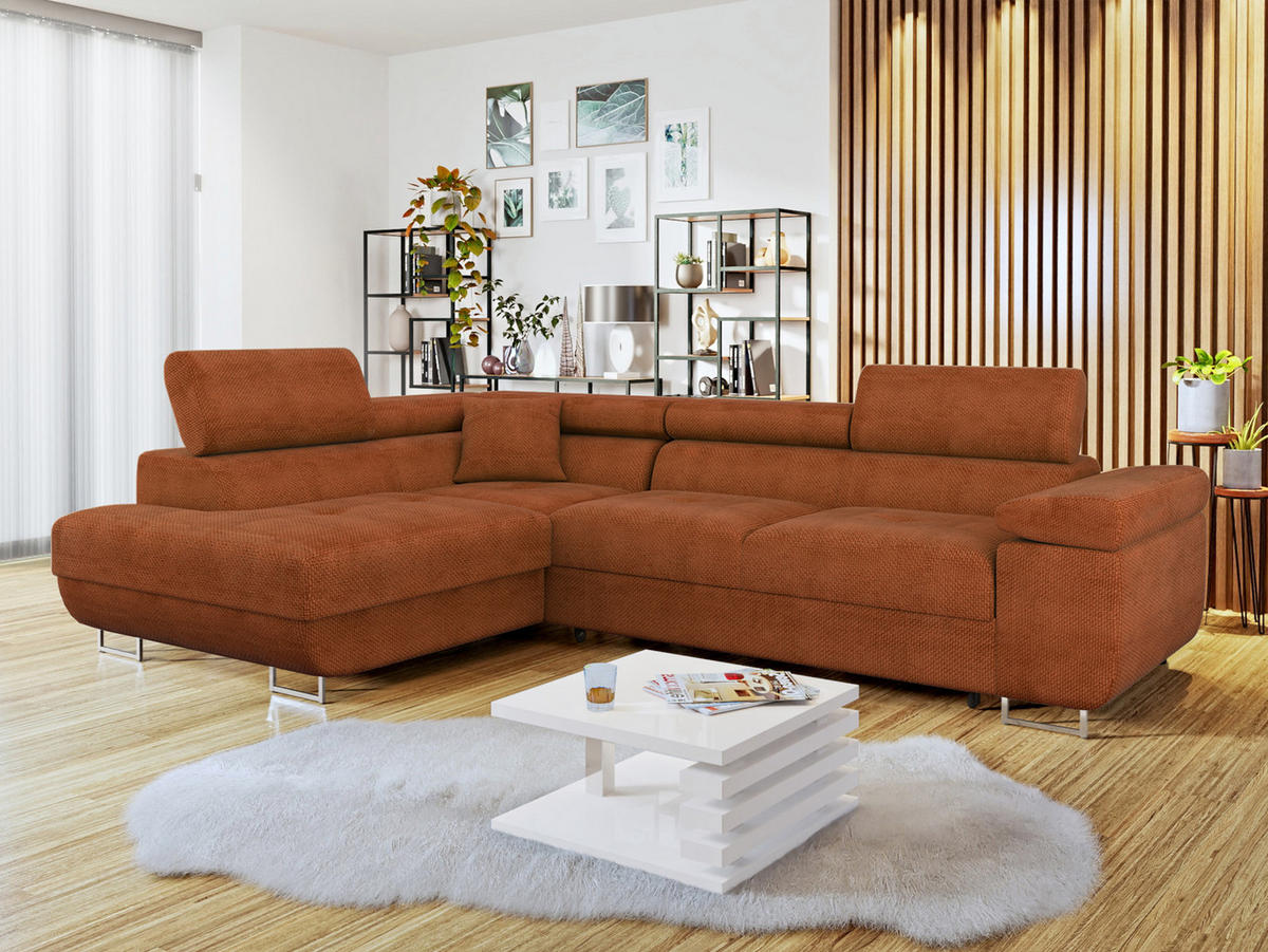 ECKSOFA Torezio, Seite: Links - Dunkelorange, Holz/Textil (274/203cm) - MIRJAN24