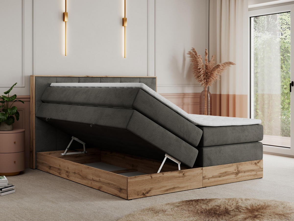 BOXSPRINGBETT VENETO KING 180/200 Dunkelgrau Velvet - H3 - Dunkelgrau, Holz/Textil (180/200cm) - MKS