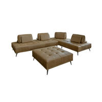 MODULSOFA MIT HOCKER WIOLO 3ER SET Beige Leder - Beige/Silberfarben, Leder/Metall (350/83/350cm) - KAWOLA