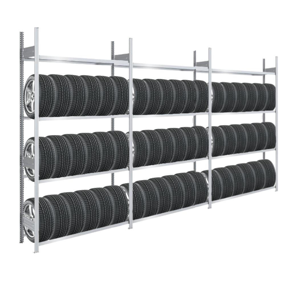 REIFENREGAL TIRE PRO 3er-Set für insgesamt 60 Reifen 4 Ebenen 150kg Fachlast pro Ebene Verzinkt - Silberfarben, Metall (390/250/43cm) - PROREGAL