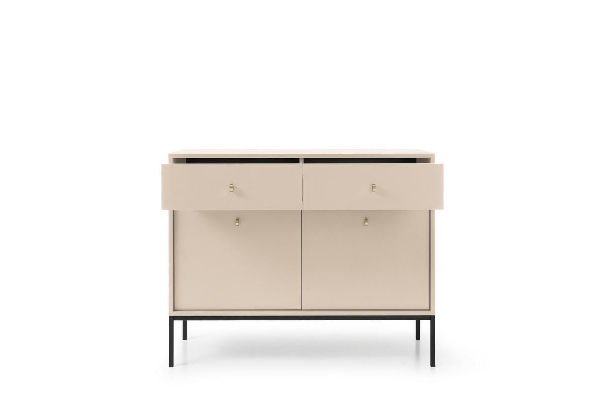 KOMMODE Molly Beige, Schwarze Beine, Kombikommode - Beige/Schwarz, Holzwerkstoff/Metall (104/83/39cm) - Bettso