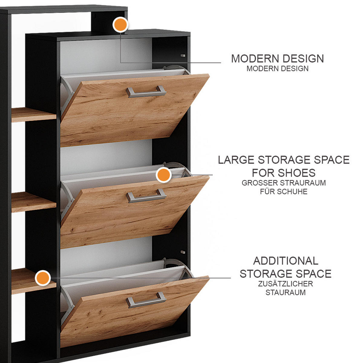 SCHUHKOMMODE Orlando Goldkraft Eiche 80 x 128.3 cm mit 3 Fächern - Eiche Wotan, Holzwerkstoff (80/128.3/24.2cm) - Vicco