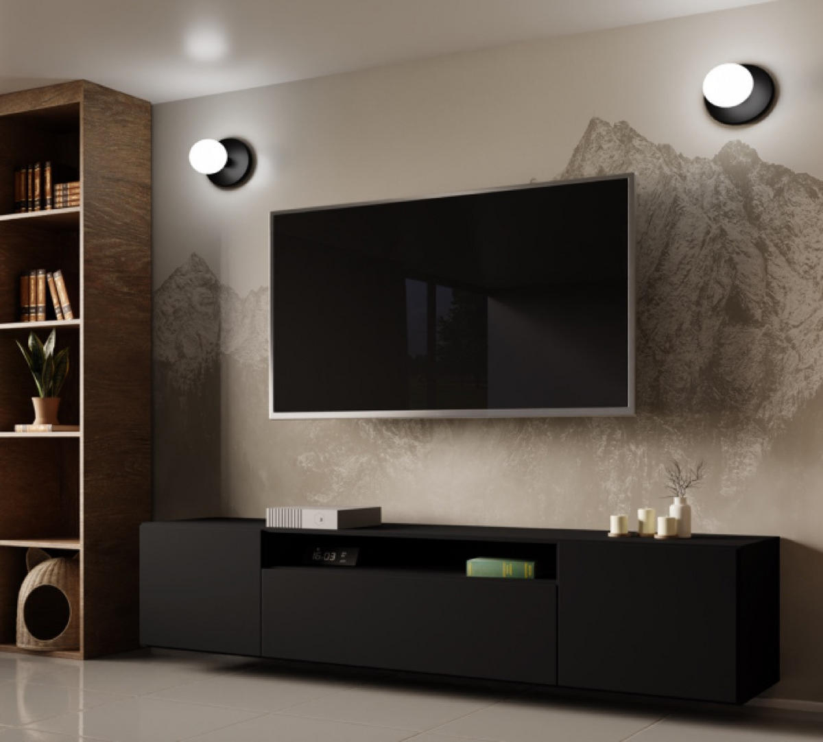TV-SCHRANK Schwarz LION Hängend 200 cm - Schwarz, Holzwerkstoff (200/40/41cm) - Sepro Meble