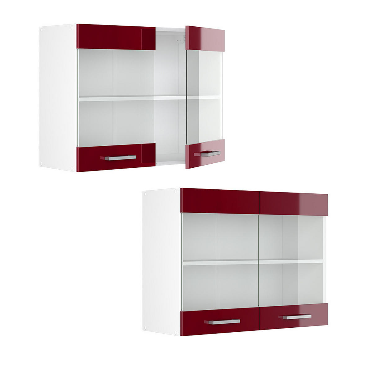 KÜCHENGLASSCHRANK R-Line Rot Hochglanz 80 cm - Rot/Weiß, Holzwerkstoff (80/60/31cm) - Vicco