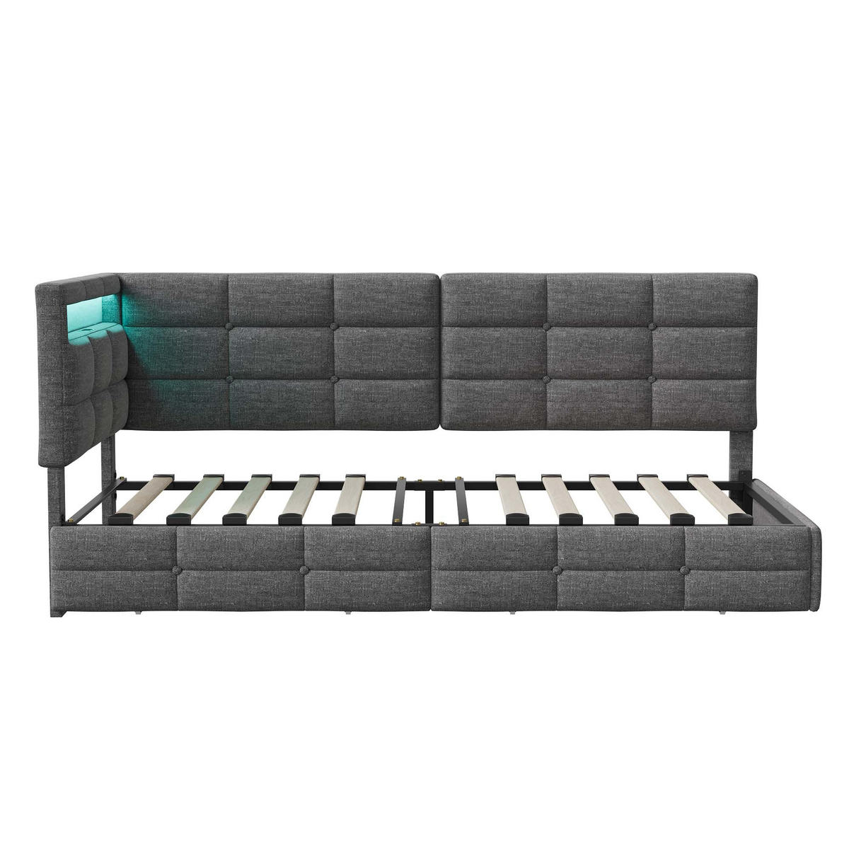 POLSTERBETT 90x200 Mit 2 Schubladen, LED & USB Typ-C, Grau - Grau, Holz (90/200cm) - EuroLiving