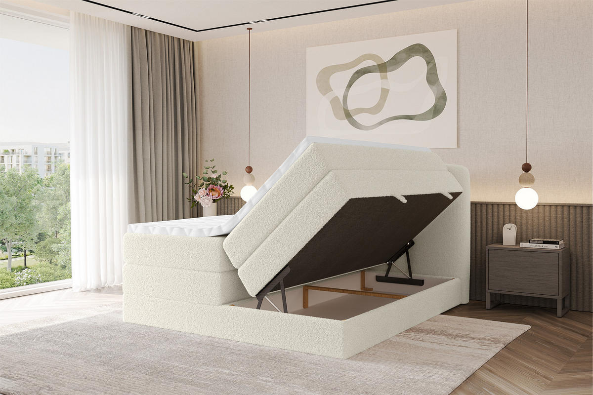 BOXBETT mit Matratze H3|H4 - NINA KING - 160x200 cm - Beige - Sandfarben, Holzwerkstoff (160/200cm) - ALTDECOR
