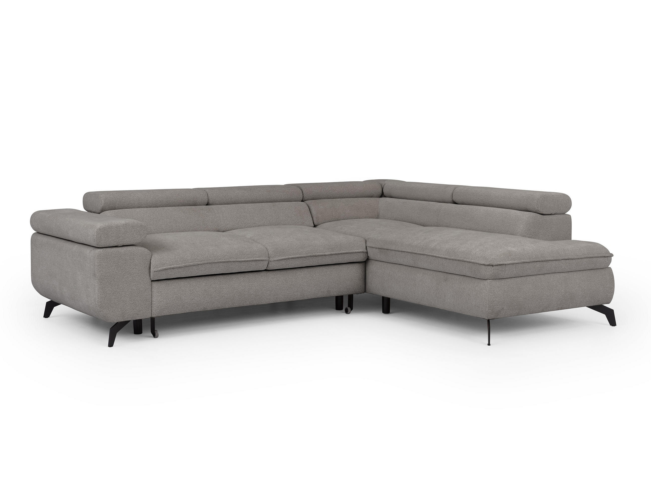 ECKSOFA mit Schlaffunktion und Bettkasten Bonnie aus Hellgrau Chenille-Stoff mit verstellbaren Kopfstützen und Armlehne - Ottomane rechts - Hellgrau/Schwarz, Holz/Textil (275/210cm) - S-Style Möbel