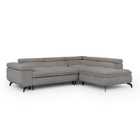 ECKSOFA mit Schlaffunktion und Bettkasten Bonnie aus Hellgrau Chenille-Stoff mit verstellbaren Kopfstützen und Armlehne - Ottomane rechts - Hellgrau/Schwarz, Holz/Textil (275/210cm) - S-Style Möbel