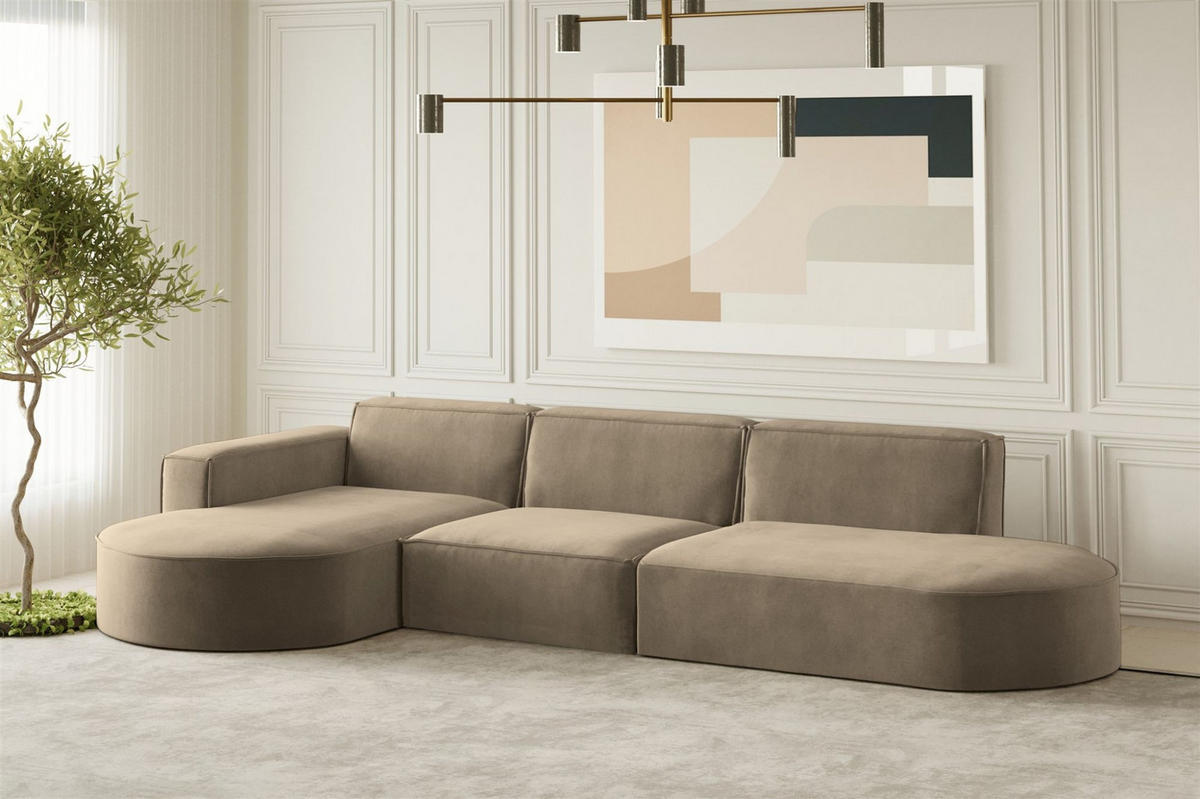 ECKSOFA Palma In Noel - Braun, Holzwerkstoff/Textil (296/165cm) - Fun Möbel