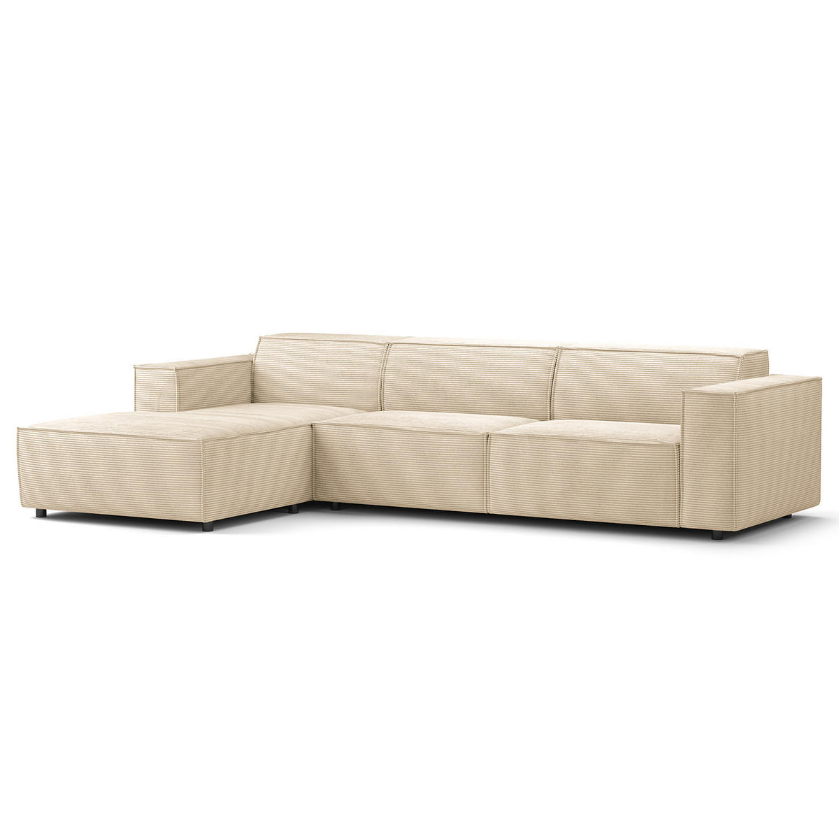 ECKSOFA mit Longchair - Beige/Schwarz, Kunststoff/Textil (294/177cm) - home24