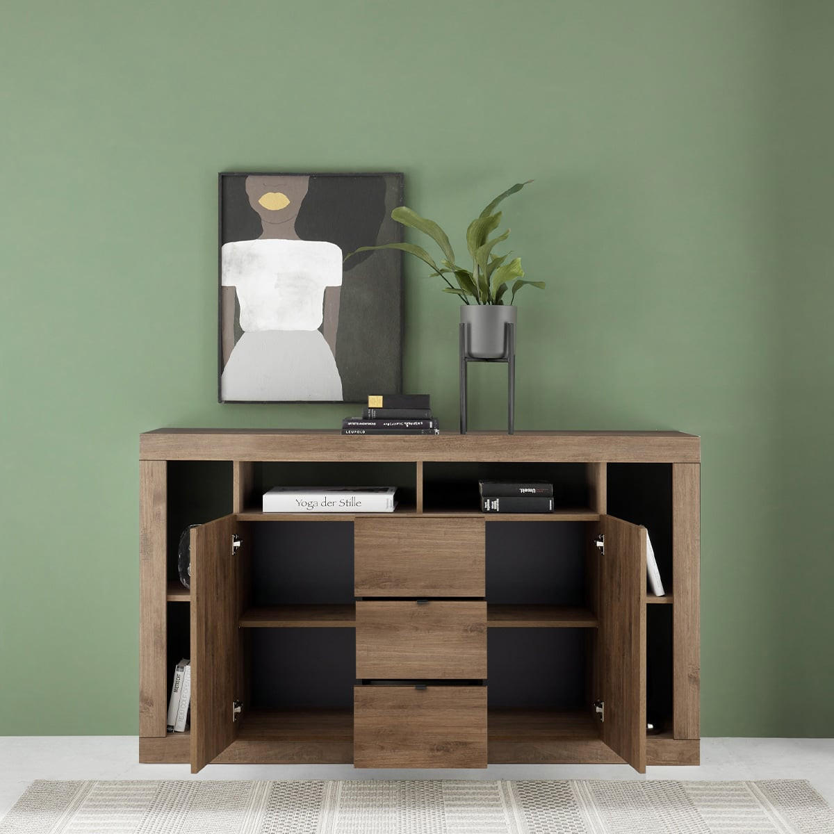 SIDEBOARD mit 2 Türen und 3 Schubladen L172 cm - Rimini - Eiche Artisan, Holzwerkstoff (40/102/172cm) - Calicosy