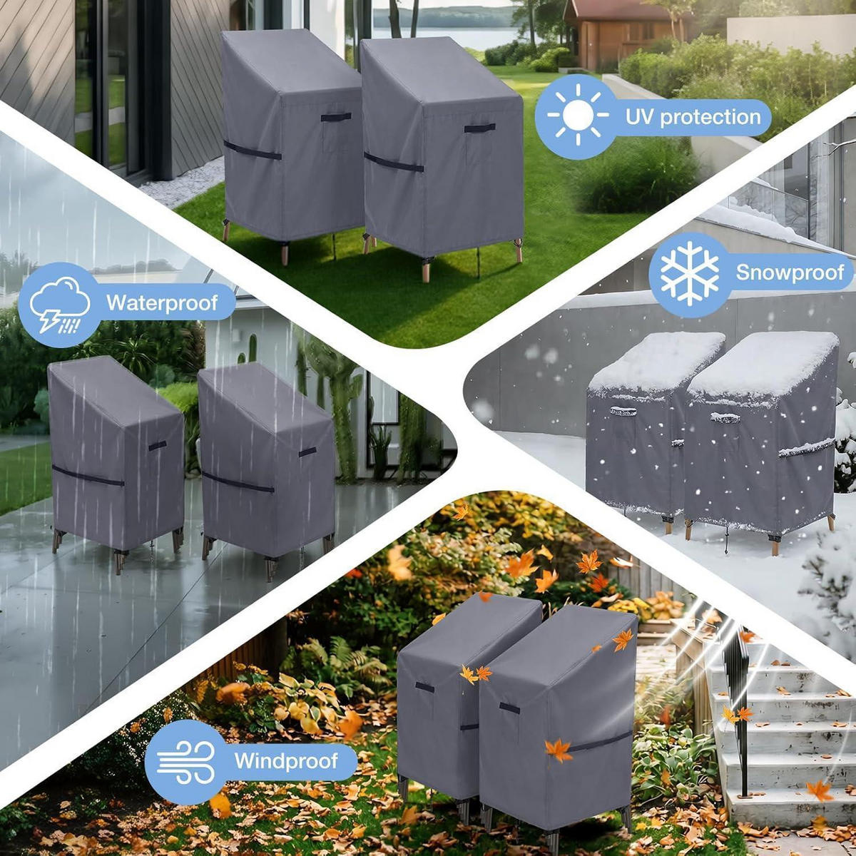 SCHUTZHÜLLE für Gartenstühle 2-teiliges Set 70x70x80/120cm Grau - Grau, Textil (70/120/70cm)
