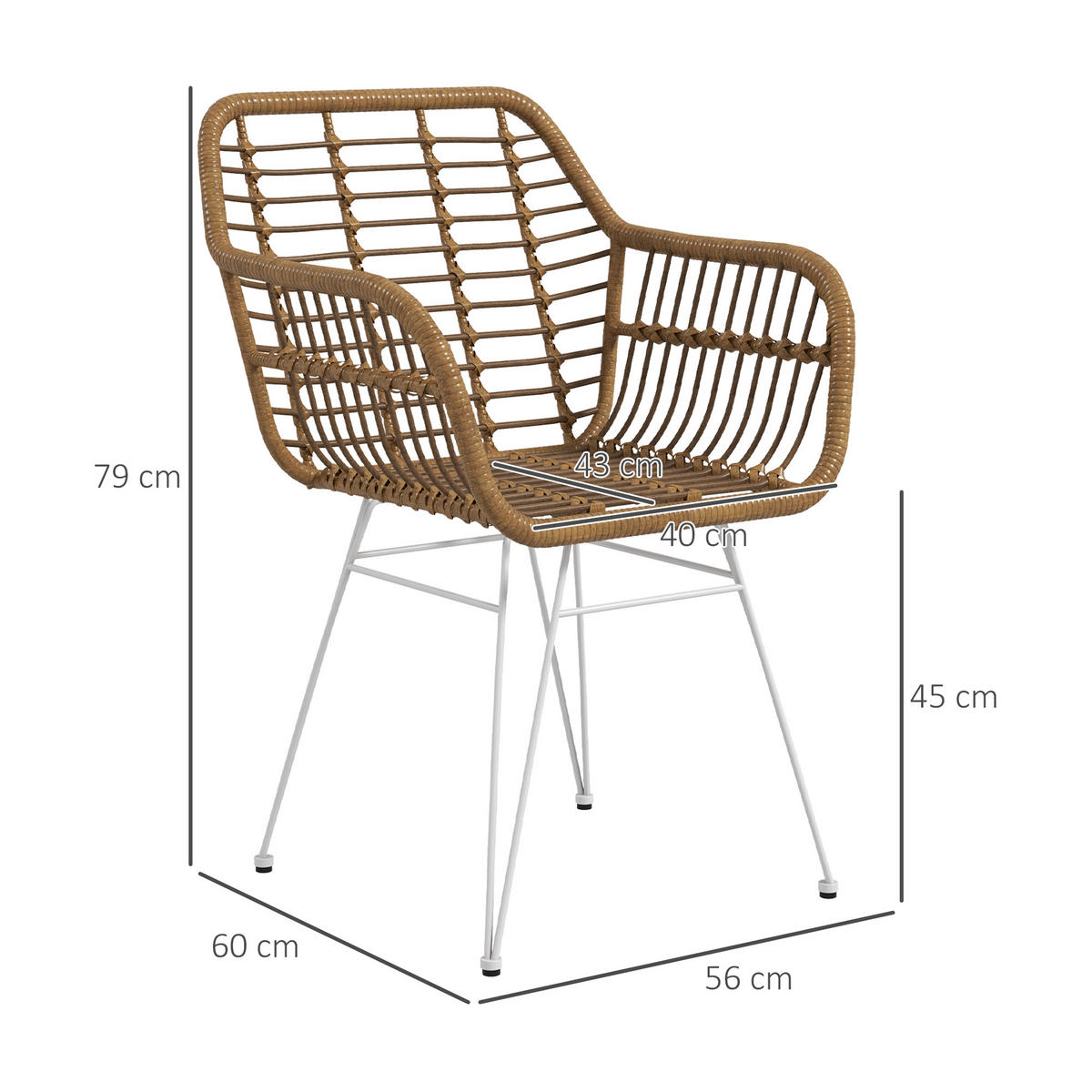 ESSZIMMERSTÜHLE PE-Rattan Hellbraun+Weiß - Hellbraun, Kunststoff (60/79/56cm) - HOMCOM