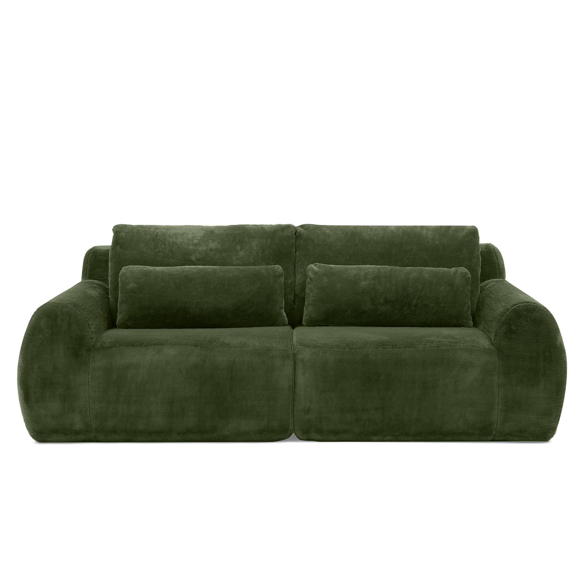 2-SITZER SOFA Kaninchenstil-Kunstfell Grün mit USB und Magazintasche - Grün, Textil (208/81/101cm) - WISHDOR