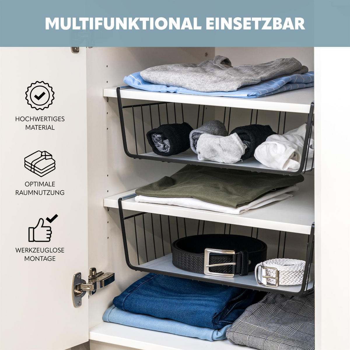 SCHRANKKÖRBE 2er-Set, schwarz - Schwarz, Metall (41/14/26cm) - eluno