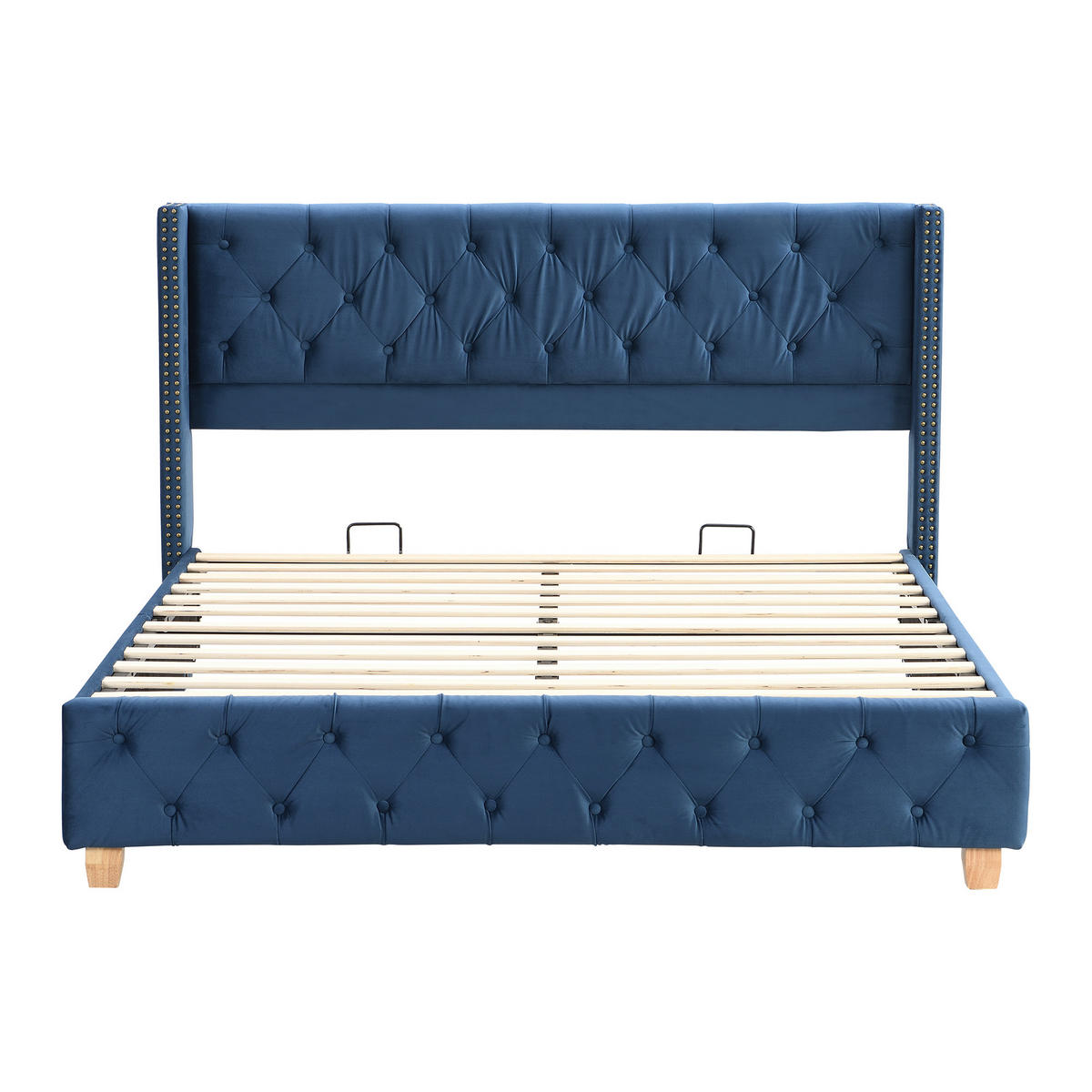 POLSTERBETT 160/200 cm Blau mit Kopfteil und Knopfpolsterung - Blau, Textil (160/200cm) - OKWISH