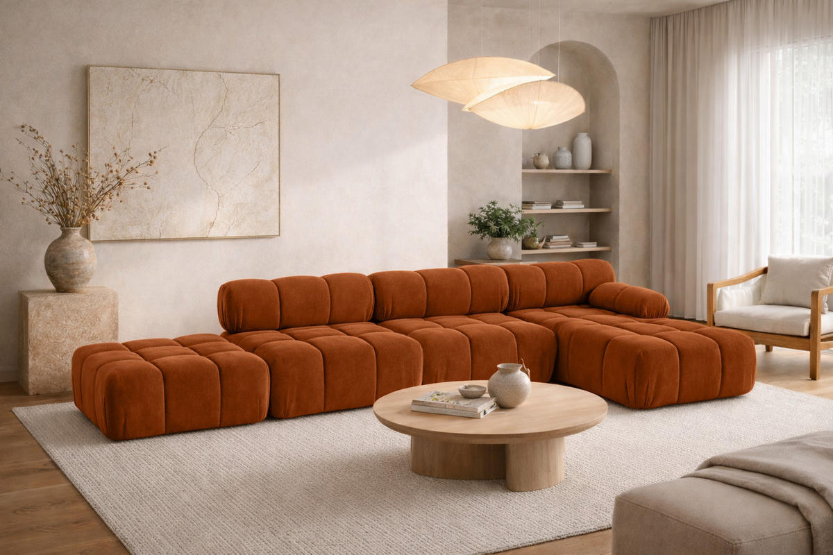 ECKSOFA L-Form XL, Stoff Velours Salvador, Braun, Rechts, Selia L XL - Braun, Holz (380/160cm) - Kaiser Möbel