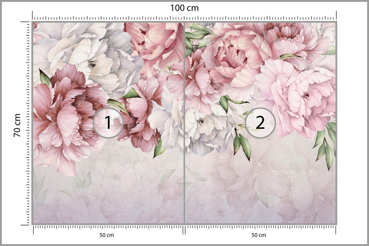 FOTOTAPETE für Schlafzimmer Rosa Zarte Pfingstrosen Natur 100x70 - Violett/Rosa, Papier (100/70cm) - Muralo