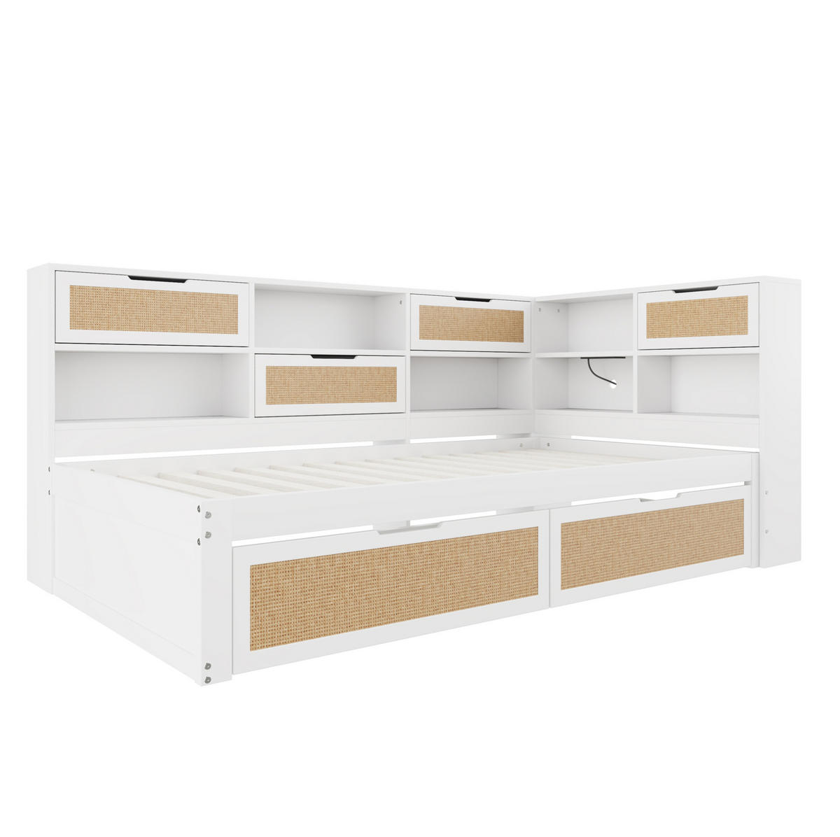 SCHLAFSOFA 90/200 cm mit USB-Anschluss, Stauraumfächern und 2 Schubladen, Weiß - Weiß, Holz (225/92/116cm) - Redom