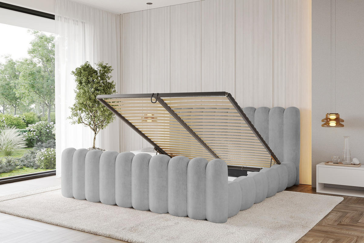 POLSTERBETT mit Bettkasten, Fußteil und Lattenrost, Boxbett ohne Matratze - SENA-Z 180x200 Grau - Hellgrau, Holzwerkstoff/Textil (180/200cm) - ALTDECOR