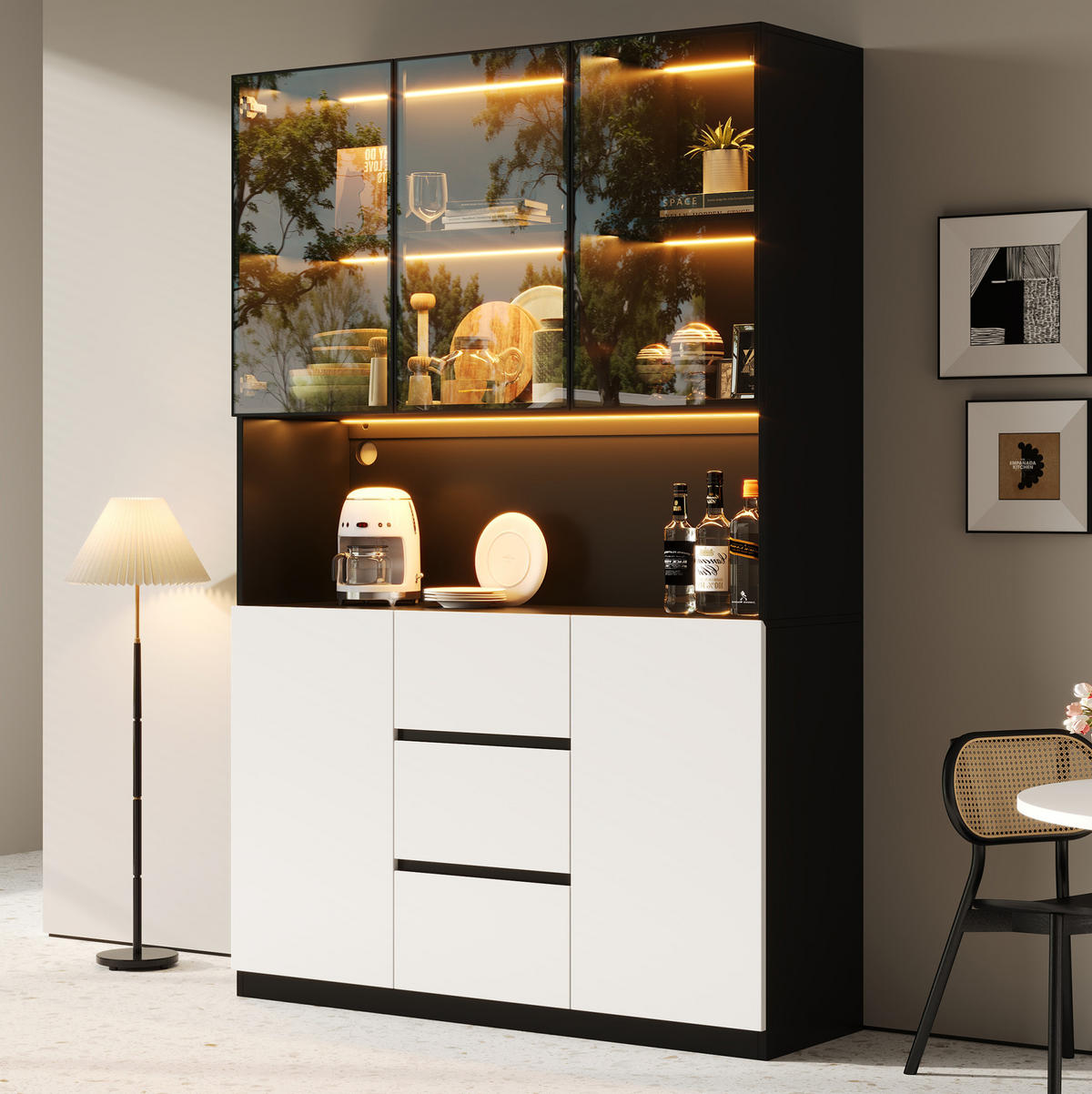 VITRINE aus MDF 120x40x200cm in Schwarz mit LED-Beleuchtung - Schwarz, Holzwerkstoff (120/200/40cm) - Modfu