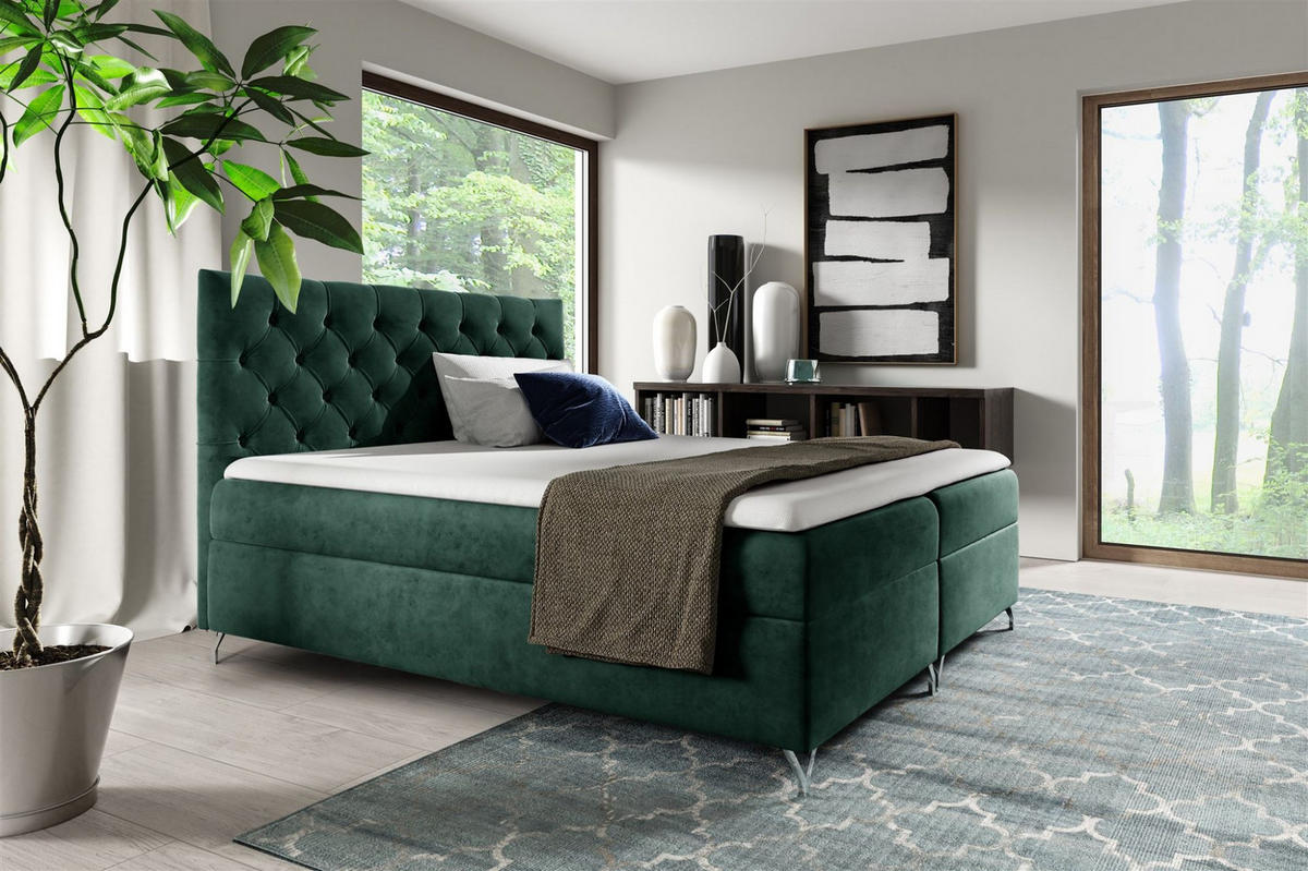 BOXBETT Ambre In Fresh - Grün, Holzwerkstoff/Textil (180/200cm) - Fun Möbel