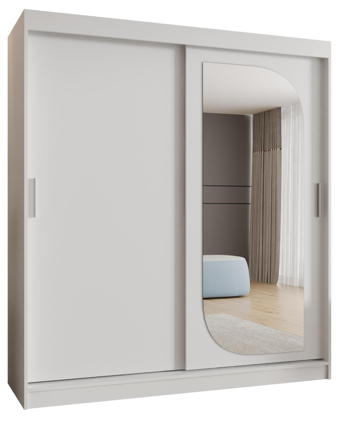 SCHWEBETÜRENSCHRANK 200/180/62 2-türig - Silberfarben/Weiß, Holz (180/200/62cm) - MÖBEL KRYSPOL