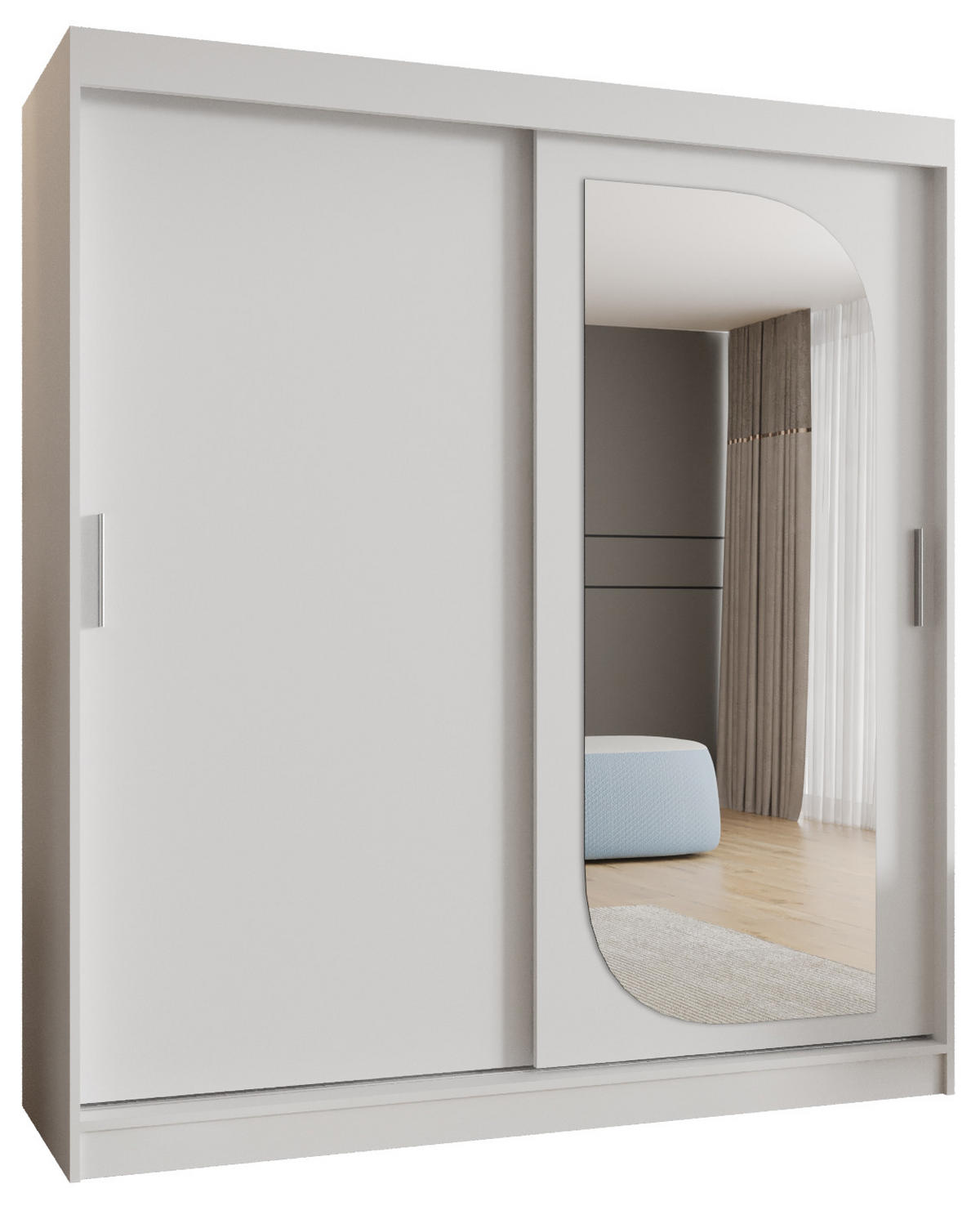 SCHWEBETÜRENSCHRANK 200/180/62 2-türig - Silberfarben/Weiß, Holz (180/200/62cm) - MÖBEL KRYSPOL