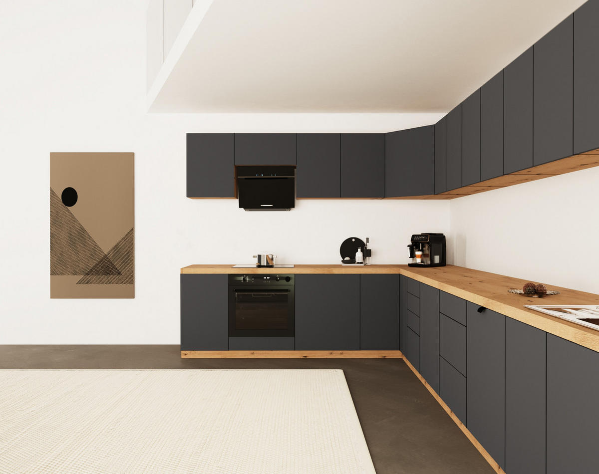 WINKELKÜCHE 380cm x 240cm- Langen KL22-M380 - in Grau/Matt - Grau, Holz (620/212/52cm)