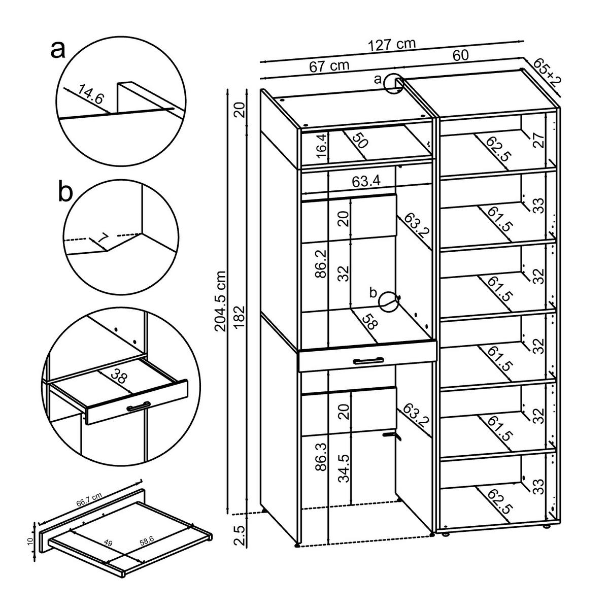 WASCHMASCHINENSCHRANK DUO-I 127cm Breit, 205cm Hoch - Weiß, Holzwerkstoff (127/205/67cm)