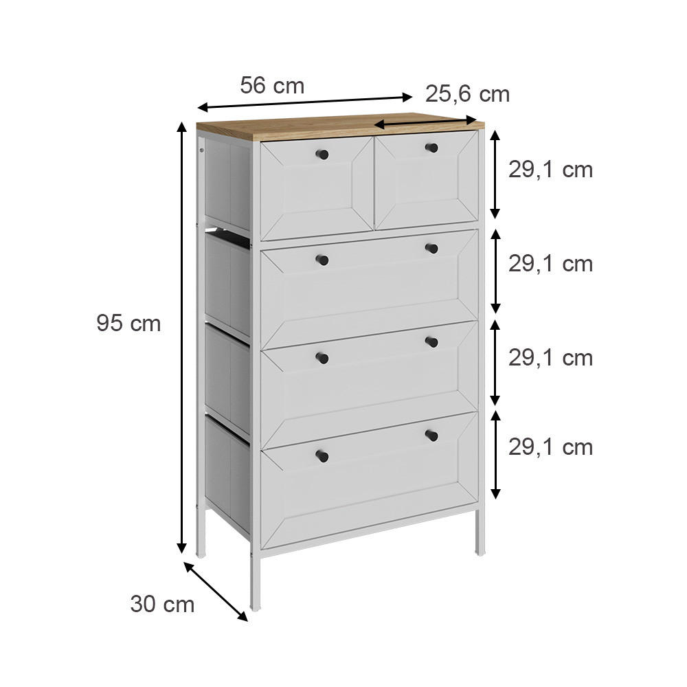KOMMODE Belaro Weiß 56 x 95 cm mit 5 Schubladen - Weiß, Holzwerkstoff (56/95/30cm) - Vicco
