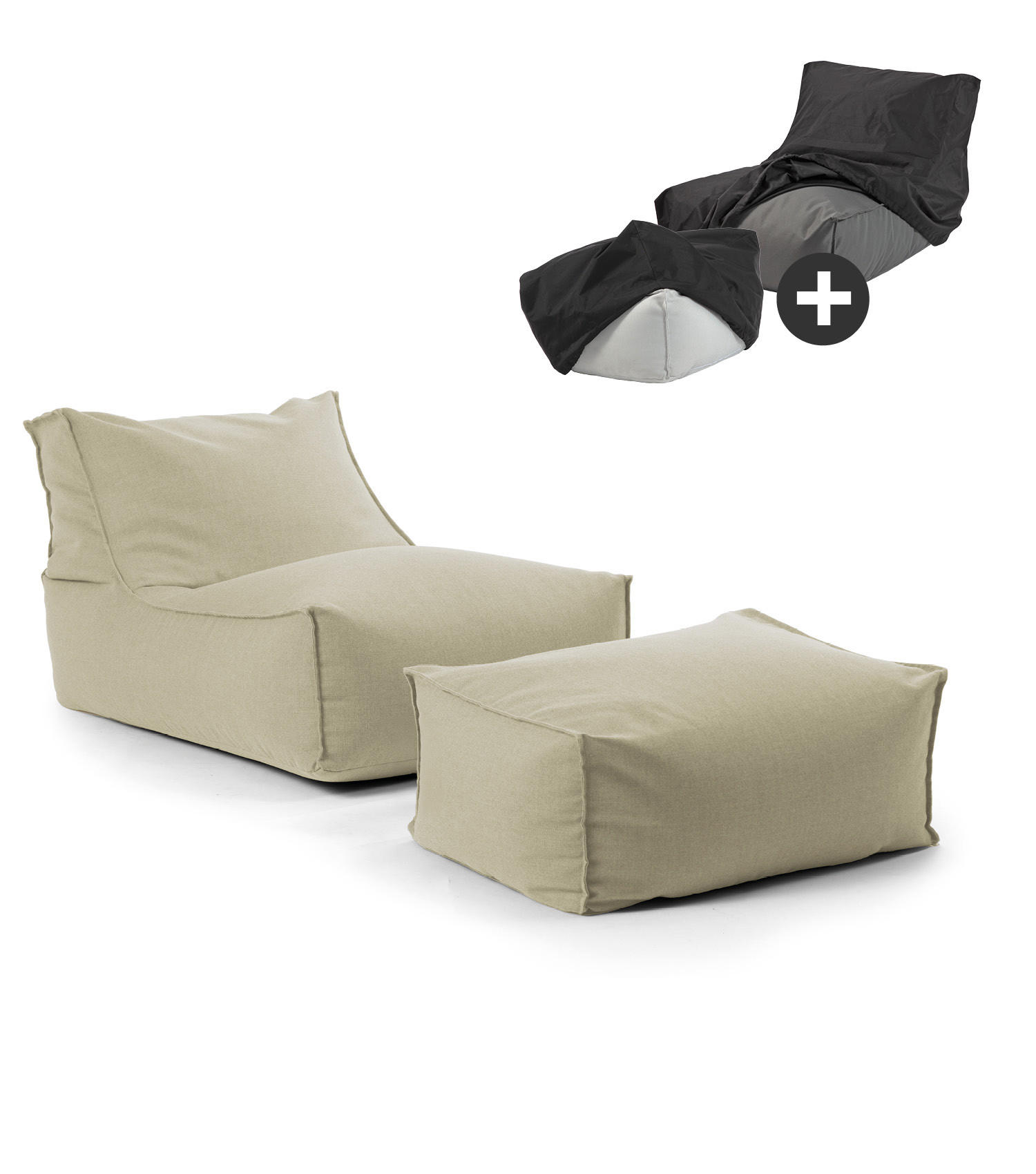 SITZSACK mit Hocker und Hülle Der Sundowner - Beige, Textil (65/65/100cm) - Mokebo