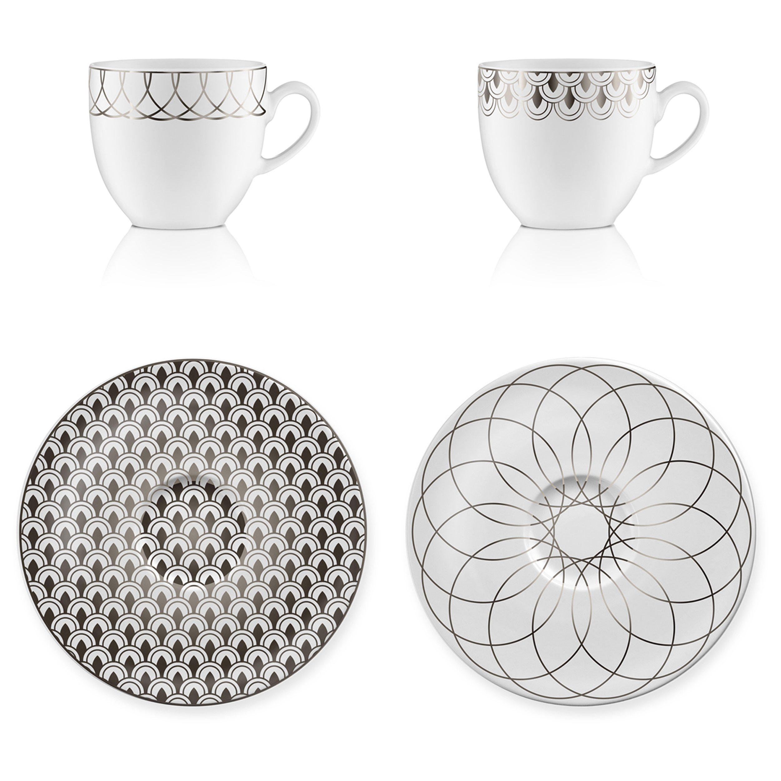 ESPRESSOTASSE First.Platin 2er Set, Porzellan, Silber, 100 ml - Silberfarben, Keramik (0.1L) - Goebel