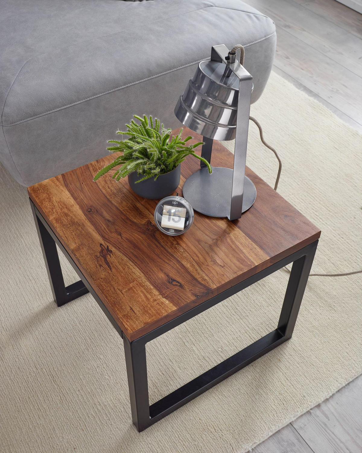 BEISTELLTISCH – Massivholz Braun rechteckig robust Industrial - Schwarz/Braun, Holz/Metall (45/45/40cm) - KADIMA DESIGN