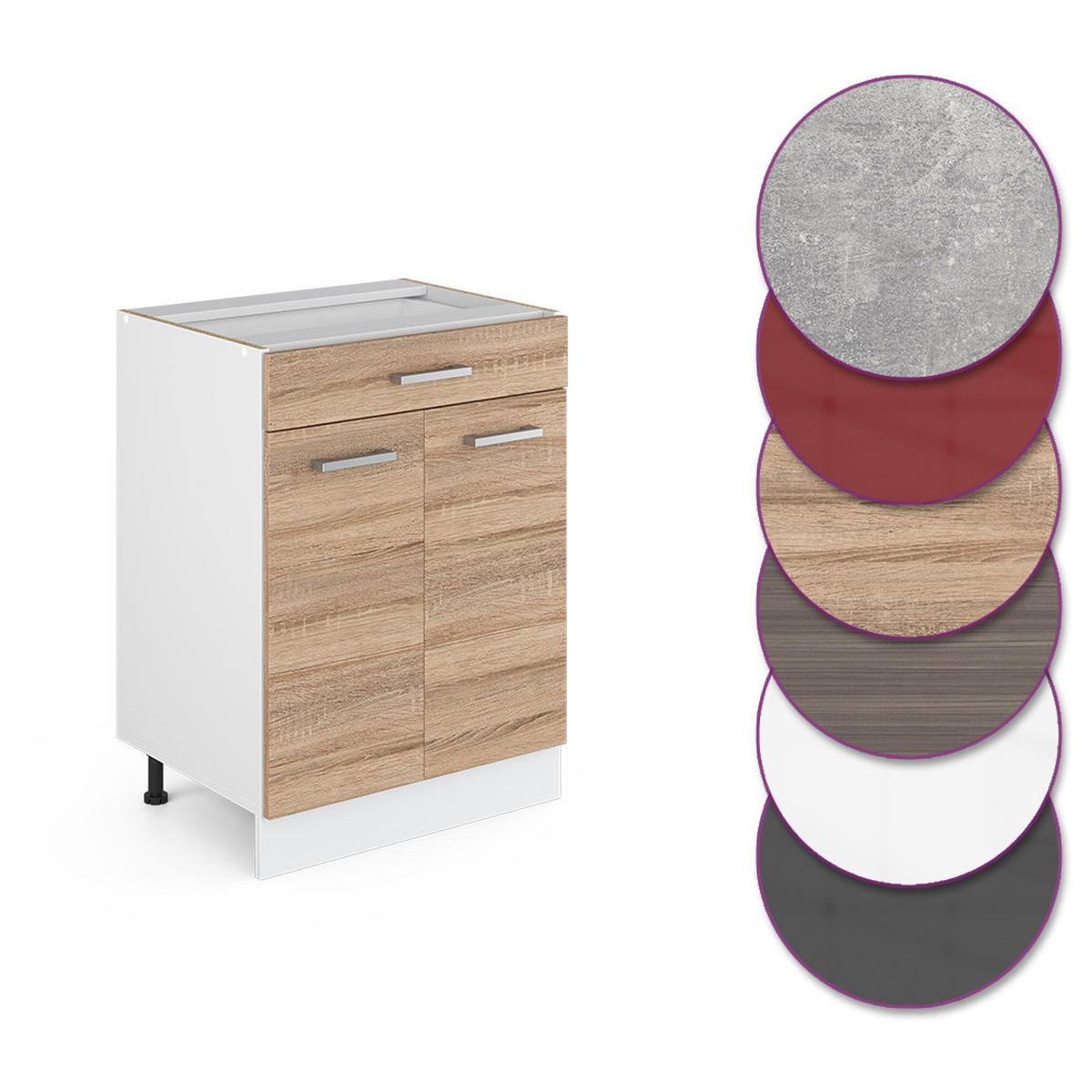 KÜCHENUNTERSCHRANK R-Line Sonoma 60 cm mit Schublade, ohne Arbeitsplatte - Weiß/Sonoma Eiche, Holzwerkstoff (60/81.6/46cm) - Vicco