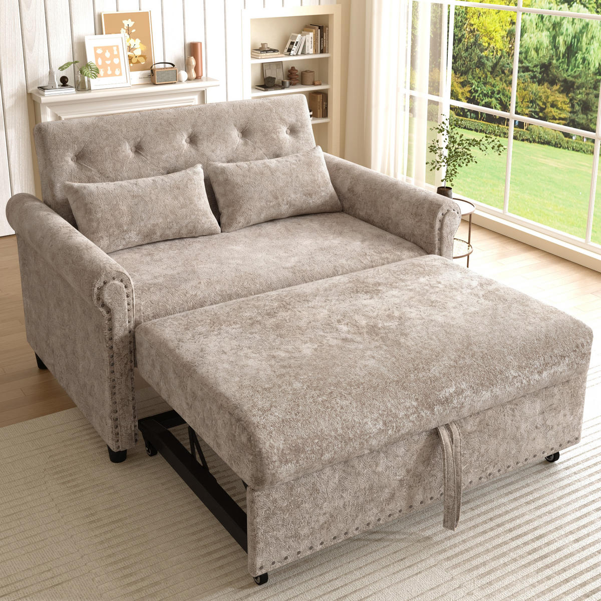 SCHLAFSOFA Braun-Grau mit Ausziehbett und verstellbarer Rückenlehne, Chenille - Graubraun/Schwarz, Holzwerkstoff/Kunststoff (120/82/170cm) - CHICFURN