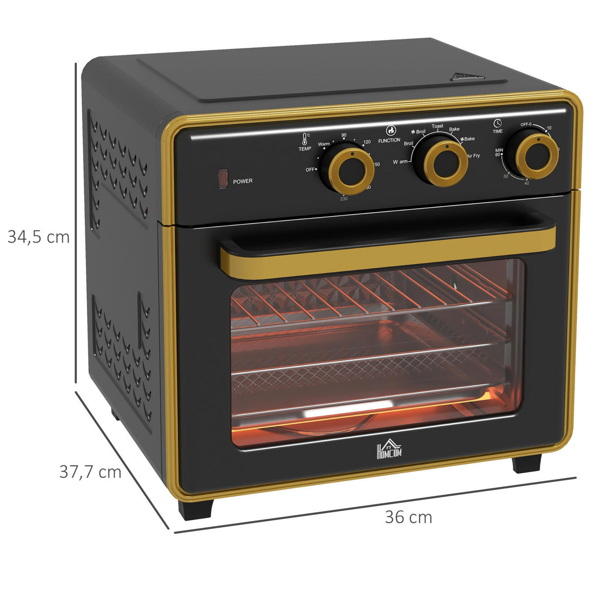 MINIBACKOFEN 20L 1400W Elektrobackofen mit 3 Einschubpositionen, Temperatur 90-230°C, 60 Min. Timer, Schwarz - Schwarz, Metall (36/34.5/37.7cm) - Beaface