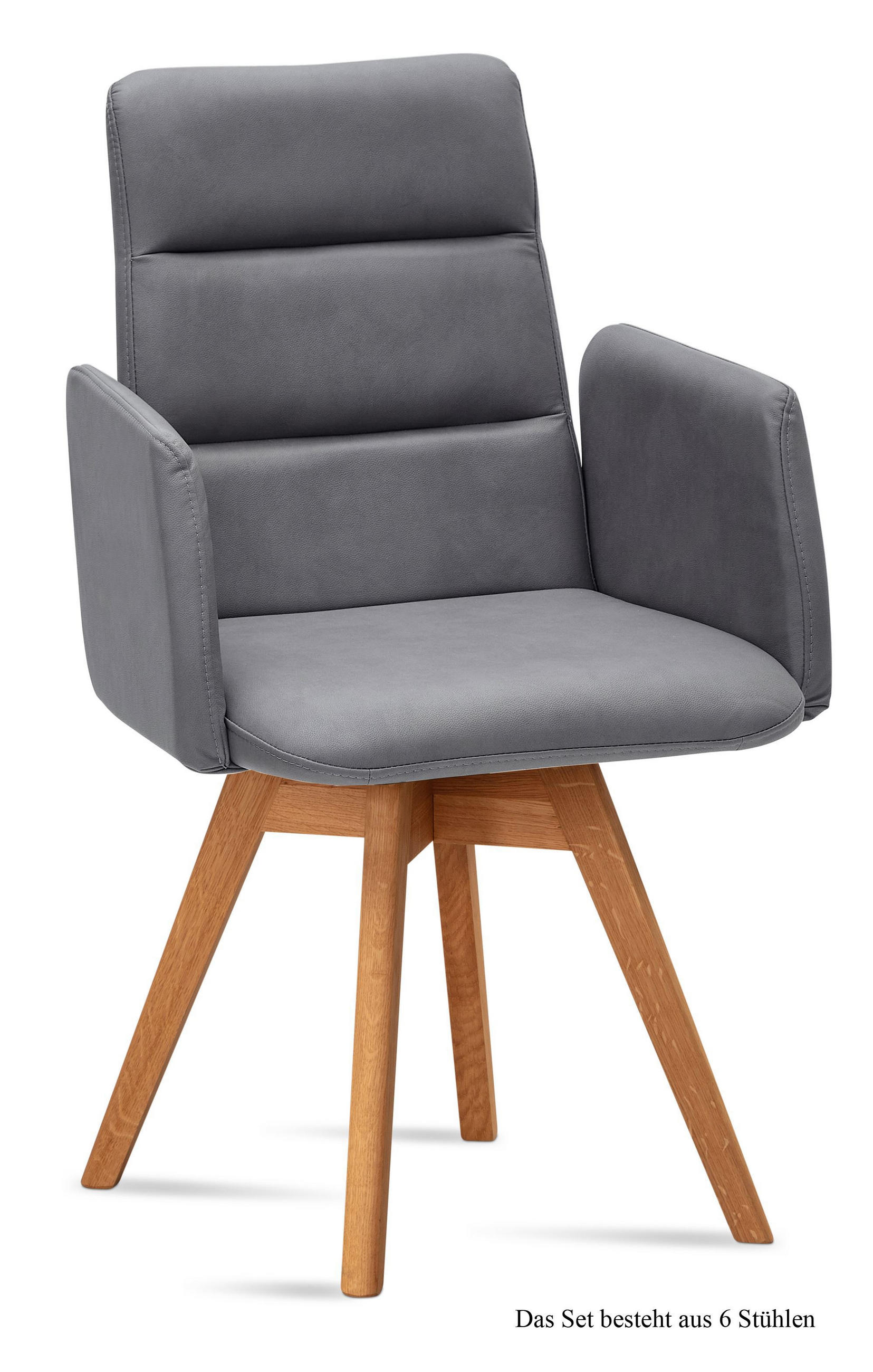 ARMLEHNSTUHL drehbar (6er-Set) Dorit 52x92x60 Eiche geölt/Grau - Eichefarben/Grau, Kunststoff (60/92/52cm) - 58aufmkessel