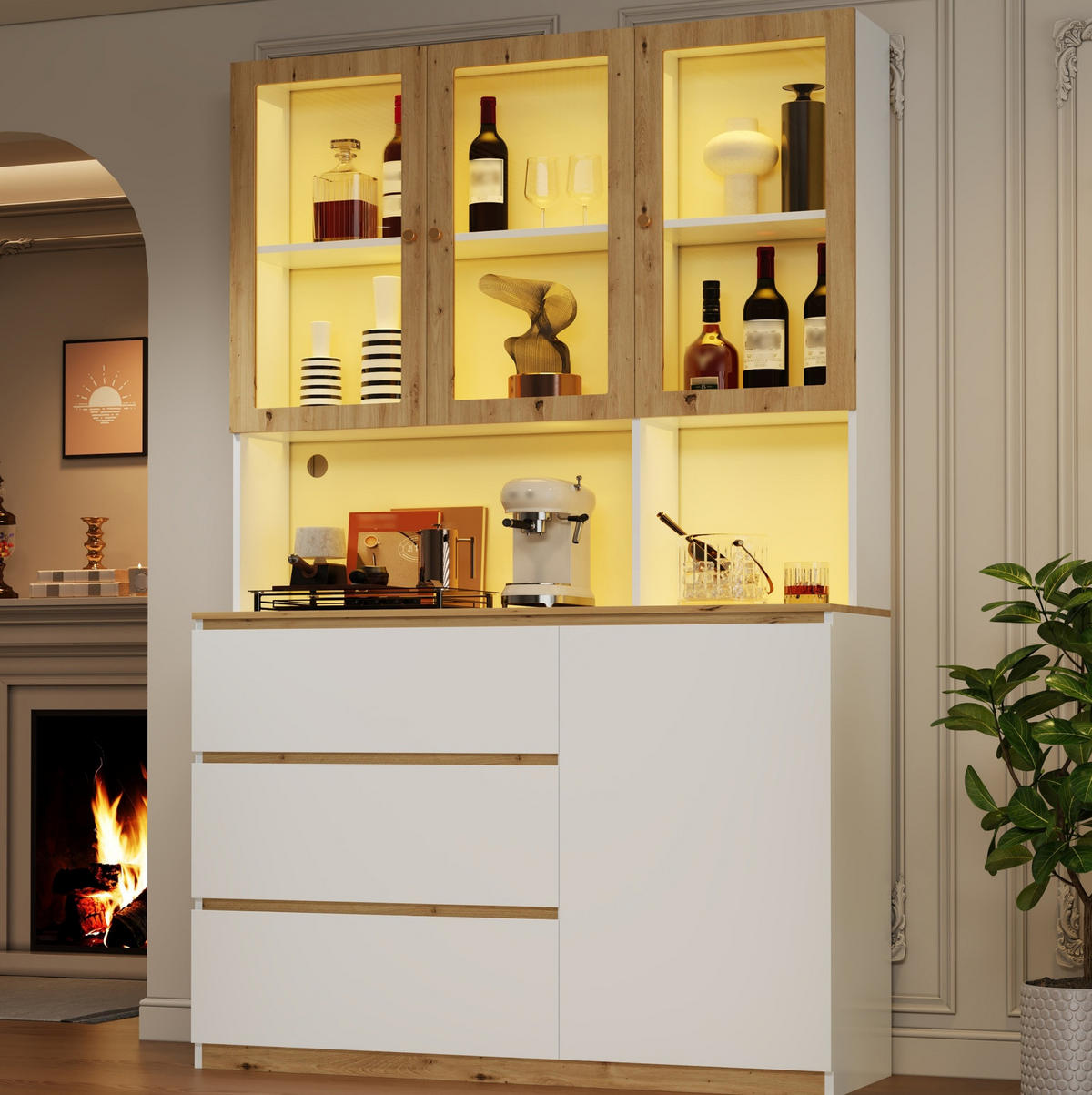 VITRINE aus MDF 120x200cm in Weiß mit LED-Beleuchtung - Weiß, Holzwerkstoff (120/200/24.5cm) - Modfu