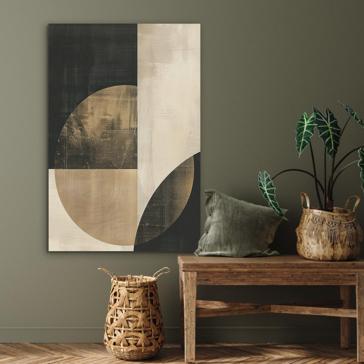 AKUSTIKPANEEL Abstrakt - Geometrische Formen - Schwarz - Gold 70x100 cm - Ecru, Textil (70/0.9/100cm) - MuchoWow
