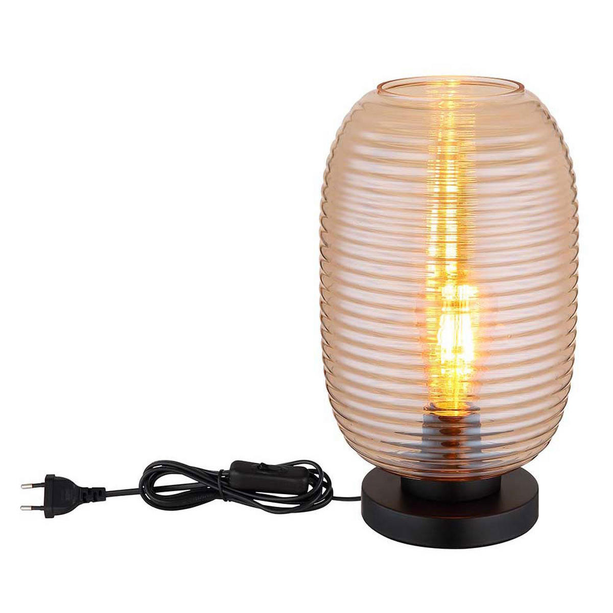 TISCHLEUCHTE Glas Amber Schwarz - Orange, Glas (20/20/34.5cm) - Globo Lighting