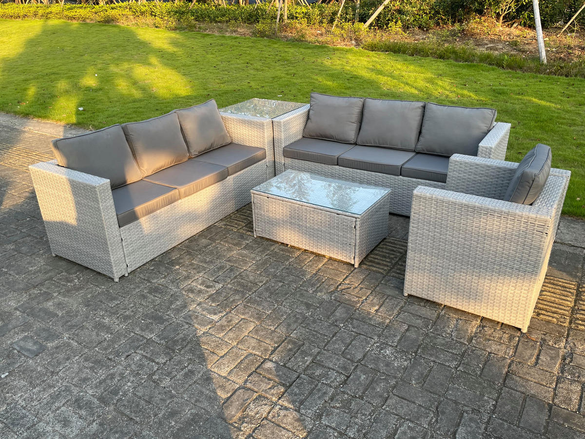 GARTENMÖBEL SET Polyrattan Helles Grau 7-Sitzer - Hellgrau, Metall - Fimous