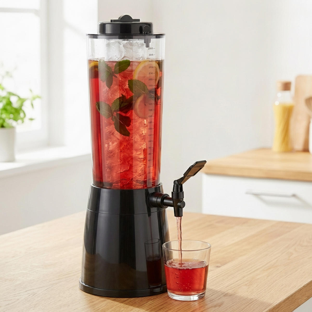 GETRÄNKESPENDER Transparent Schwarz mit Zapfhahn Eisbehälter 2,5 l - Multicolor, Kunststoff (2.5L) - Relaxdays