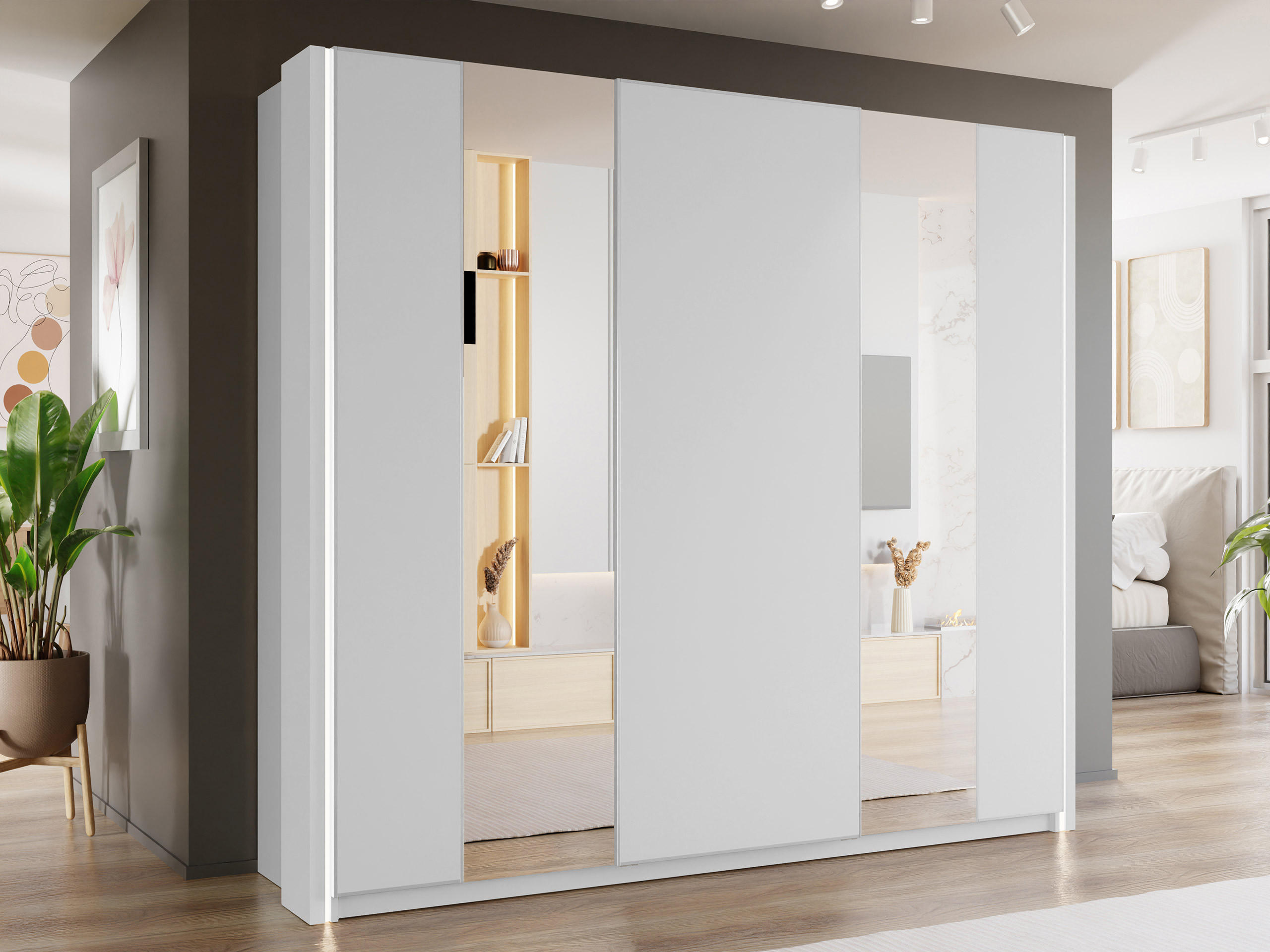SCHIEBETÜRENSCHRANK Maxi 3D 250 MX06 mit LED Beleuchtung - Weiß, Holzwerkstoff (260/235/69cm) - MIRJAN24