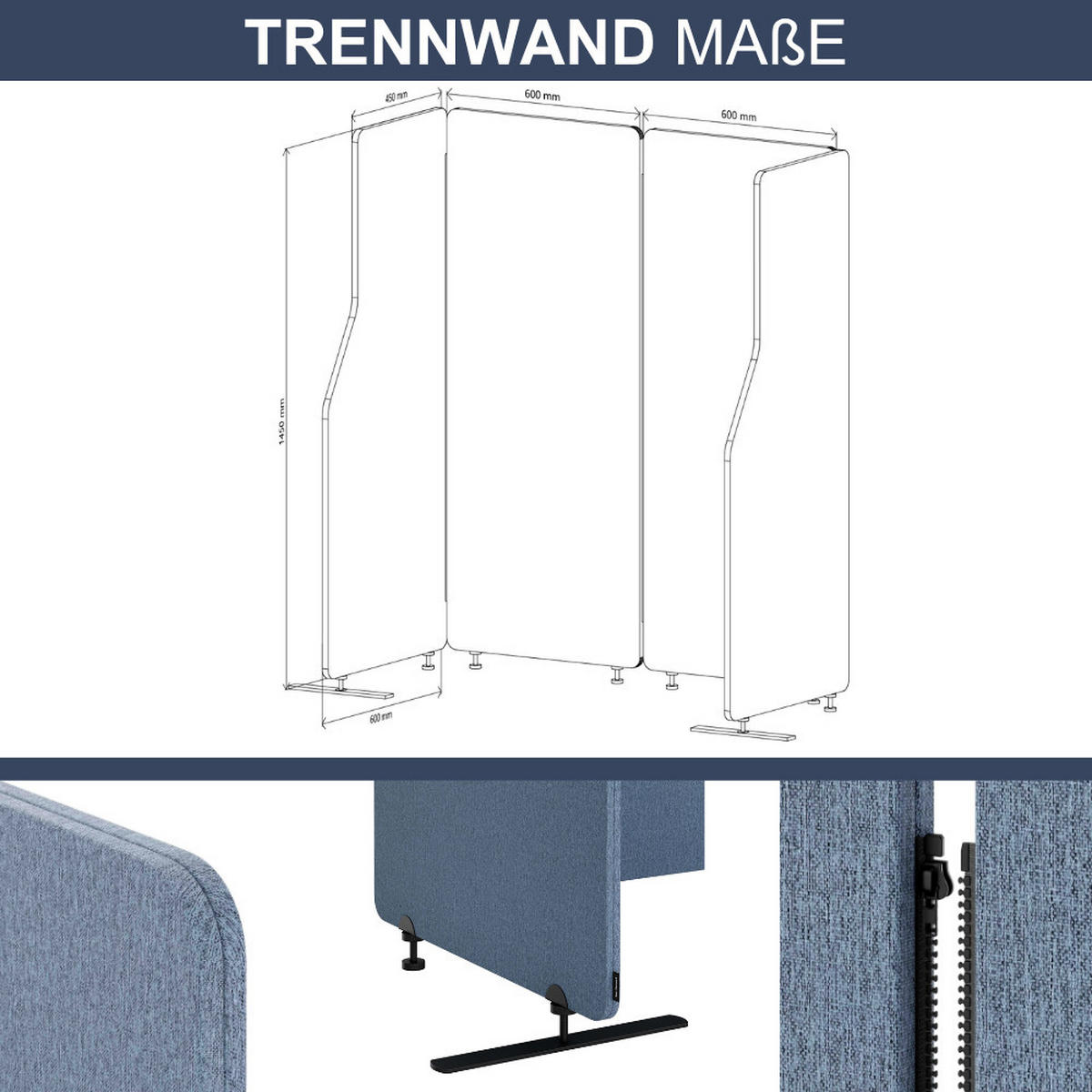 AKUSTIK-TRENNWAND mit Schalldämmung PEOLT 145x240x1,8cm Blau Stellwand - Blau, Kunststoff (240/145/1.8cm) - DELUKE