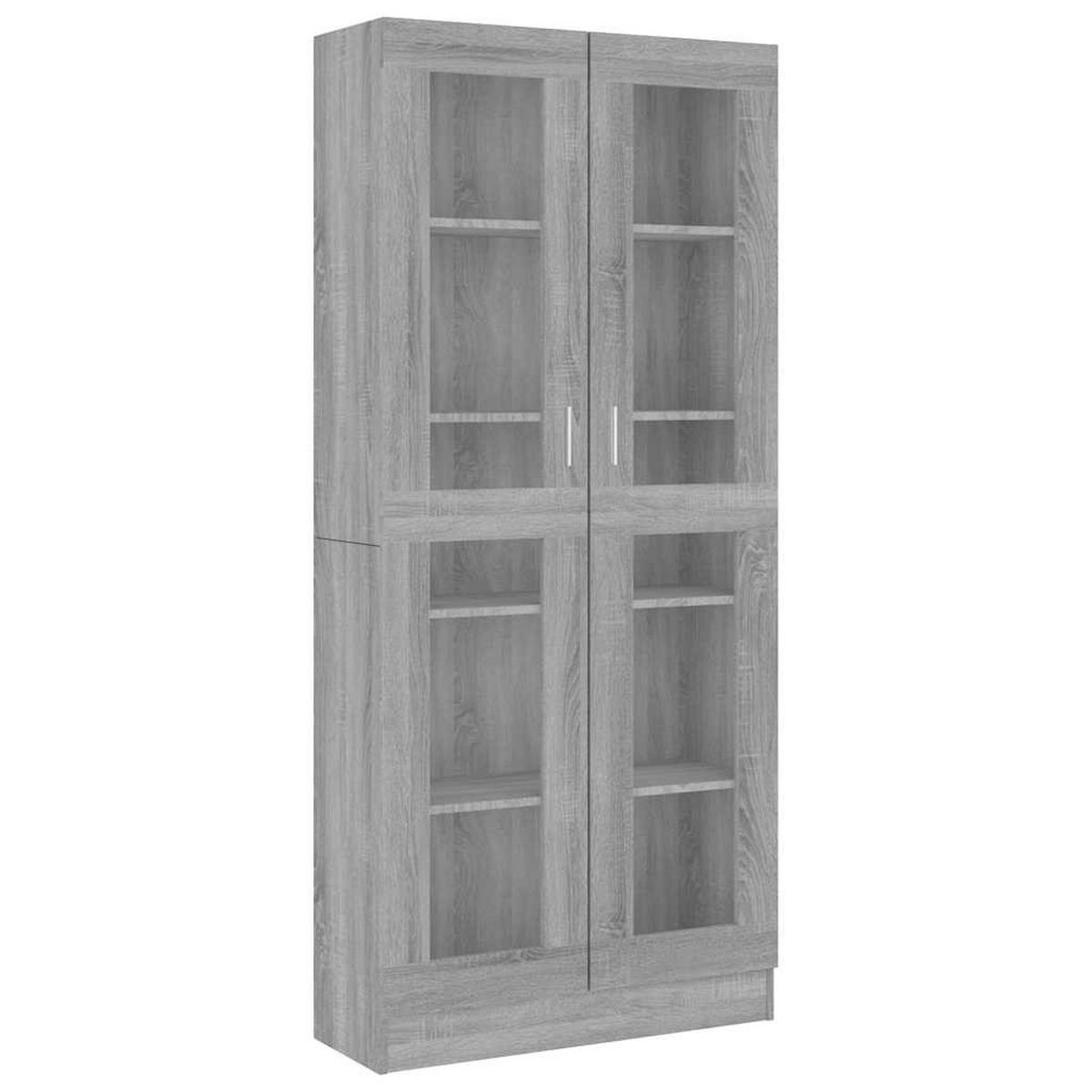 VITRINENSCHRANK mit 5 Fächern, 2 Glastüren 82,5/30,5/185 cm aus Holzwerkstoff Grau Sonoma Dekor - Silbereichenfarben, Holz (82.5/185/30.5cm) - vidaXL