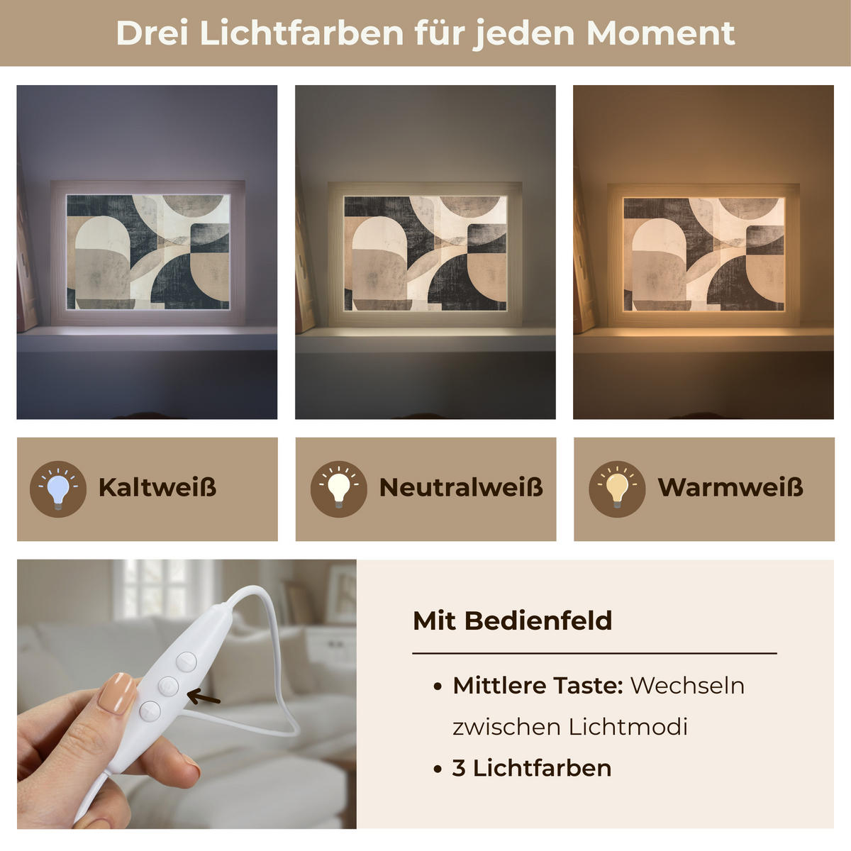 NÁSTĚNNÁ LAMPA Abstraktní - Tvary - Moderní - Béžová 20x15 cm - šedá, kompozitní dřevo (20/15/8cm) - OnlyWow