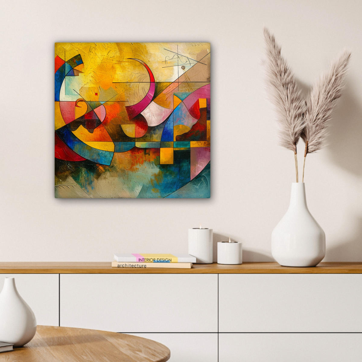 LEINWANDBILD Kunst - Abstrakt - Modern Wandbild Wohnzimmer 50x50 cm - Gelb, Textil (50/50cm) - MuchoWow