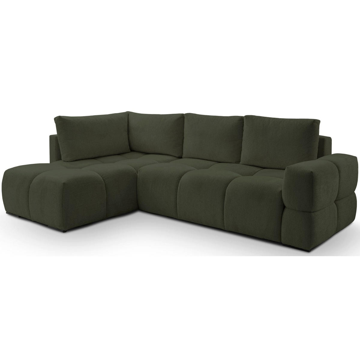 ECKSOFA Taremi mit Chenillebezug Olivgrün, beidseitig - Schwarz/Olivgrün, Textil (267/185cm) - Selsey