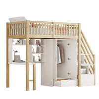 HOCHBETT 90/200 cm aus Kiefernholz, Sperrholz und MDF mit Kleiderschrank und Tisch - Naturfarben, Holz (90/200cm) - OKMYHOME
